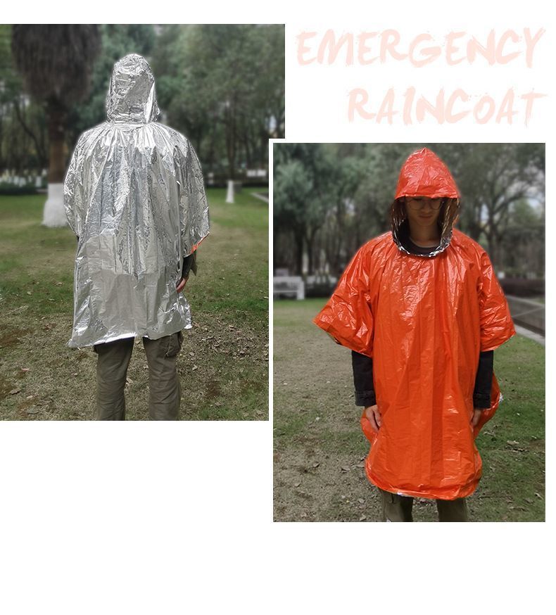 Outdoor Portable Emergency Raincoat Aluminum Foil Thermal Thickened Reflective Windproof Emergency Hiking Multi-Functional Raincoat Rain Poncho