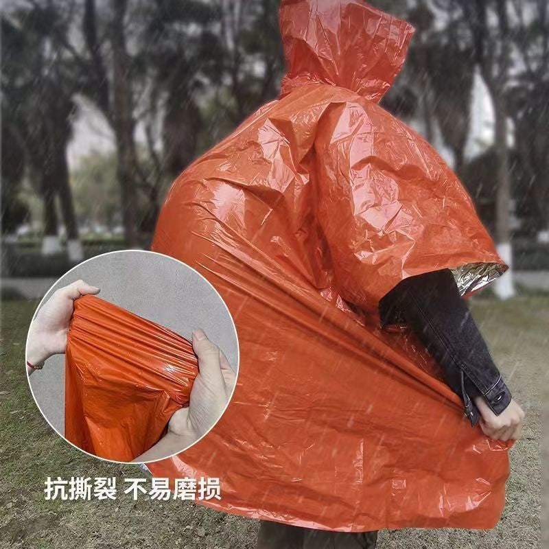 Outdoor Portable Emergency Raincoat Aluminum Foil Thermal Thickened Reflective Windproof Emergency Hiking Multi-Functional Raincoat Rain Poncho
