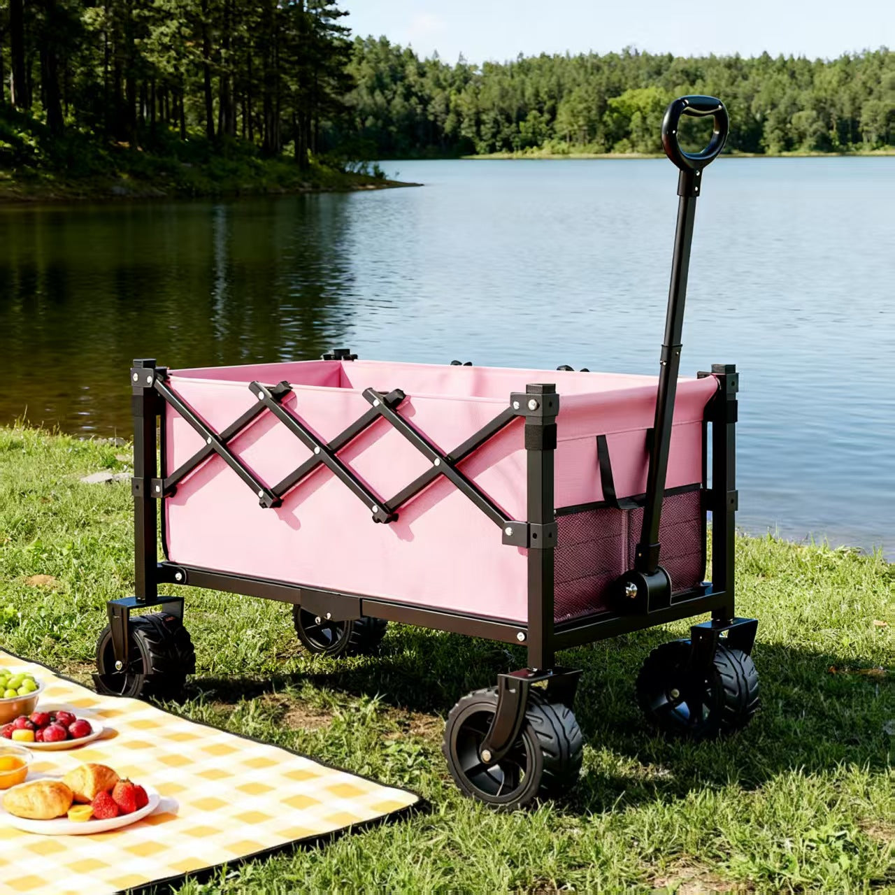 Camping Cart Outdoor Foldable Handcart Camping Picnic Trailer Household Portable Delivery Small Cart Stall Setup