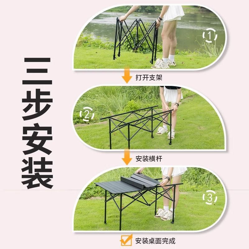 Outdoor Folding Table and Chairs Portable Egg Roll Table Picnic Cooking Equipment Set Foldable Camping Table and Chairs