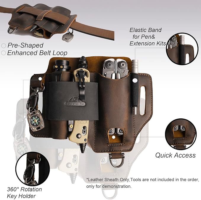 EDC Outdoor Tactical Tool Holster Cowhide Tool Waist Bag Survival Tool Waist Bag Outdoor Survival Storage Bag