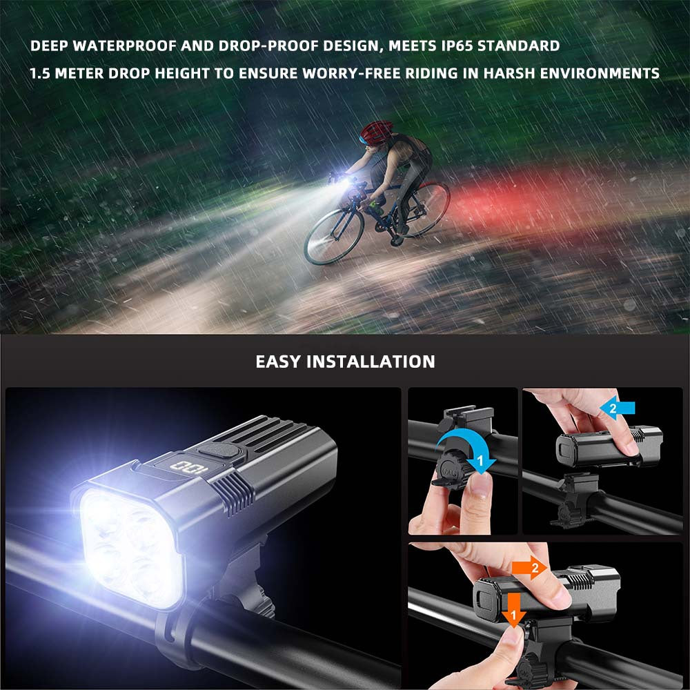 New Night Riding Escort Power Display Strong Light Cycling Essential Flashlight High Brightness Long-range Rainproof Bicycle Front Light
