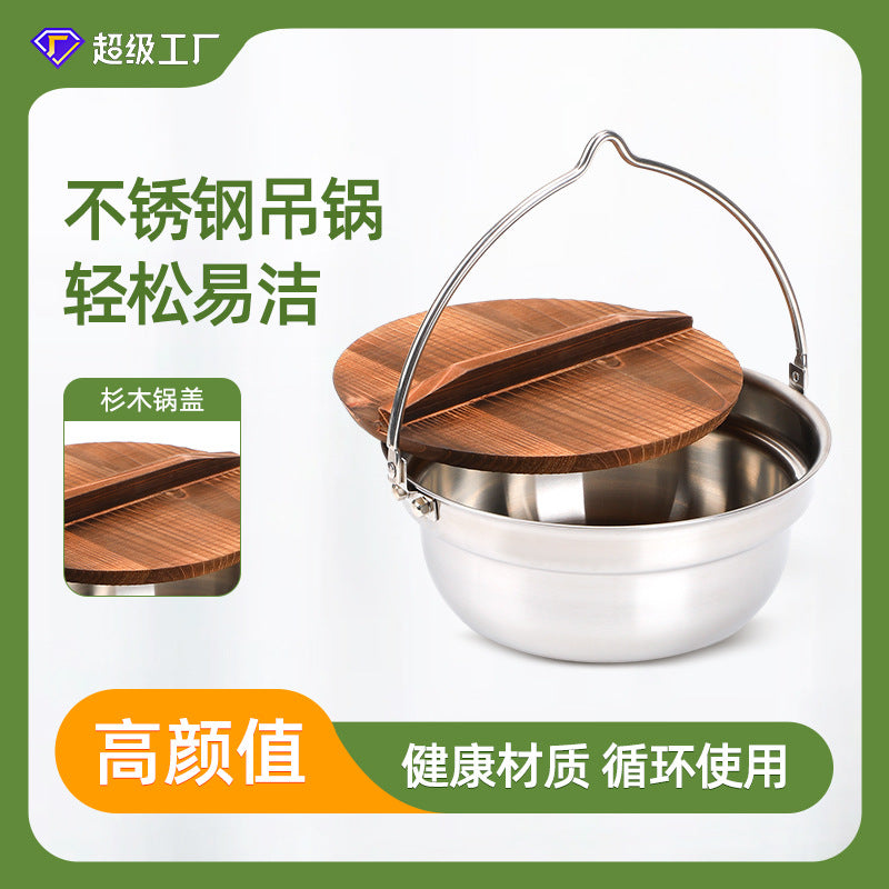 Premium Portable Hanging Pot Camping Stainless Steel Multifunctional Campfire Small Cooking Pot Soup Pot Hot Pot Outdoor Cooking Utensils