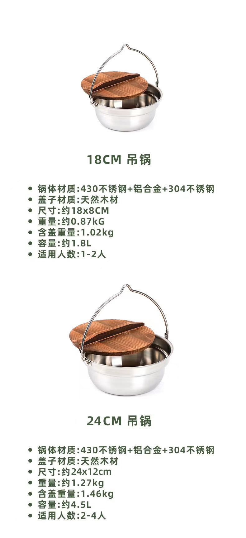 Premium Portable Hanging Pot Camping Stainless Steel Multifunctional Campfire Small Cooking Pot Soup Pot Hot Pot Outdoor Cooking Utensils