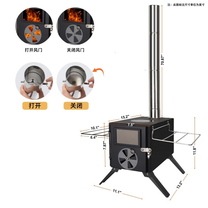 Outdoor Camping Hiking Firewood Stove Tent Stove Heating Stove Easy to Fold Portable Multi-functional Firewood Stove
