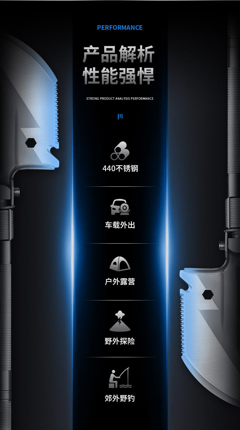 Outdoor Engineer Shovel Folding Multi-Functional Vehicle-Mounted Engineer Shovel Manganese Steel Chinese Pickaxe Fishing Convenient Camping Gear