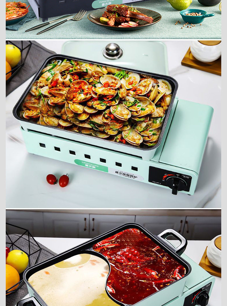 Tengzilang Dual-use Portable Windproof BBQ Outdoor Cooking Cassette Gas Stove Grill167R Storage