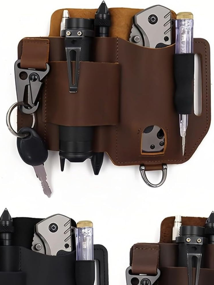EDC Outdoor Tactical Tool Holster Cowhide Tool Waist Bag Survival Tool Waist Bag Outdoor Survival Storage Bag