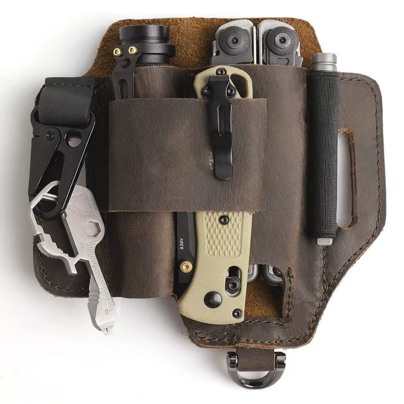 EDC Outdoor Tactical Tool Holster Cowhide Tool Waist Bag Survival Tool Waist Bag Outdoor Survival Storage Bag