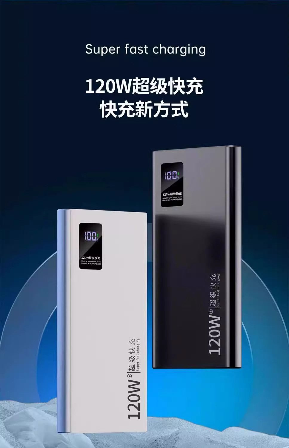 New Super Fast Charging Power Bank20000mAh ultra-large capacity ultra-thin portable outdoor120w Mobile Power Supply