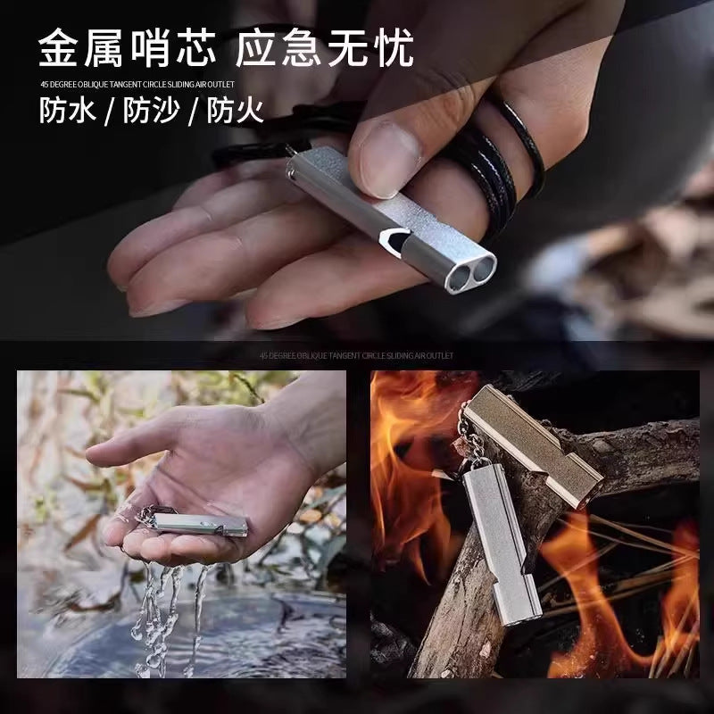 Outdoor Survival Whistle High Frequency Flat Aluminum Alloy Dual Frequency Survival Whistle Dual Tube Portable Gear EDC Tools