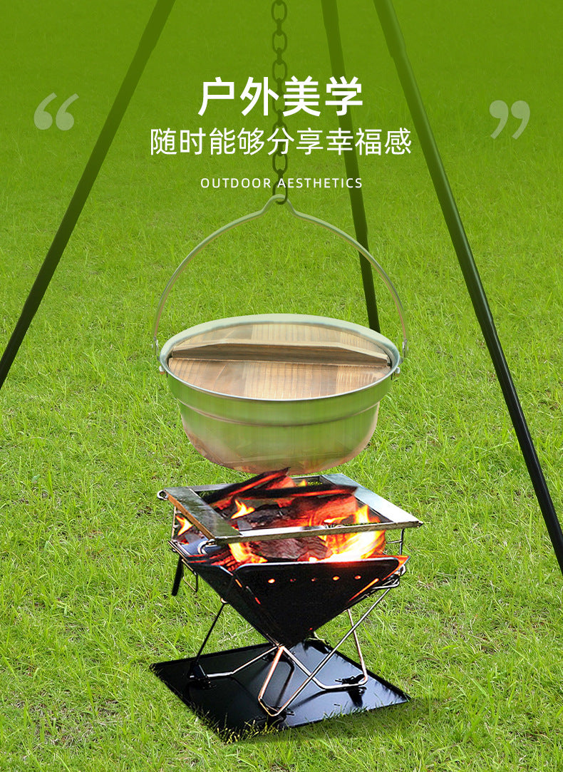 Premium Portable Hanging Pot Camping Stainless Steel Multifunctional Campfire Small Cooking Pot Soup Pot Hot Pot Outdoor Cooking Utensils