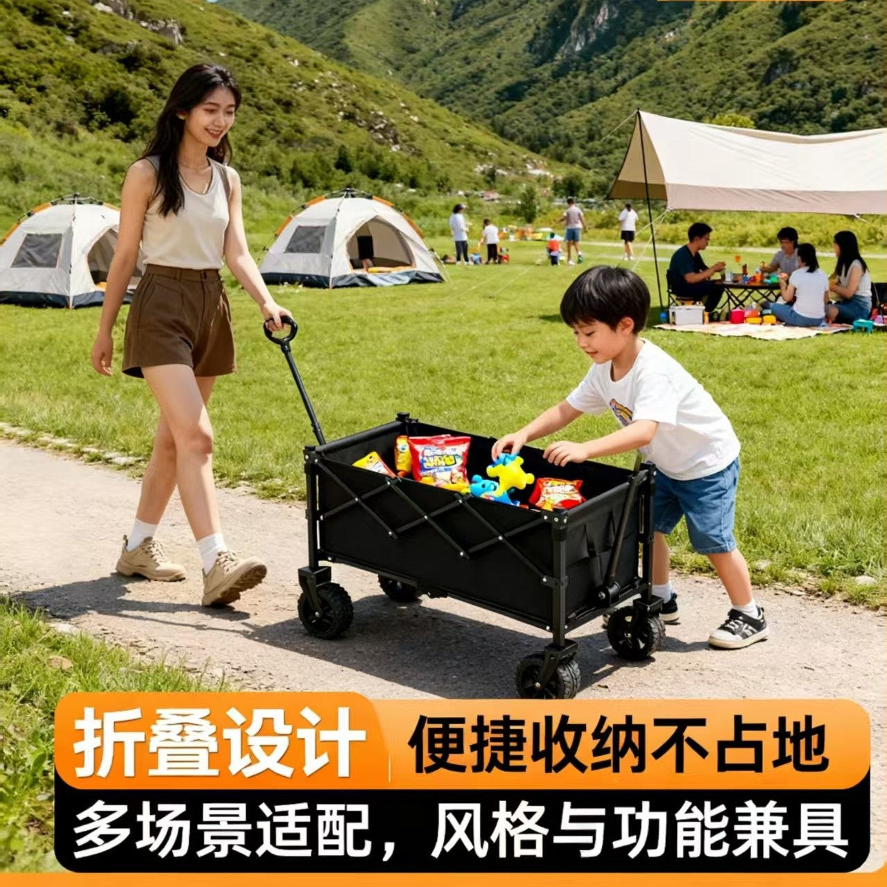 Camping Cart Outdoor Foldable Handcart Camping Picnic Trailer Household Portable Delivery Small Cart Stall Setup