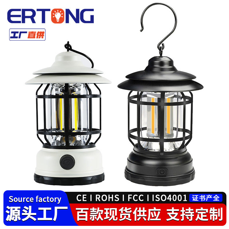 TikTok Hot Retro Camping Lantern Outdoor Camping Light Home Emergency Tent Light Multifunctional Portable Retro Lantern