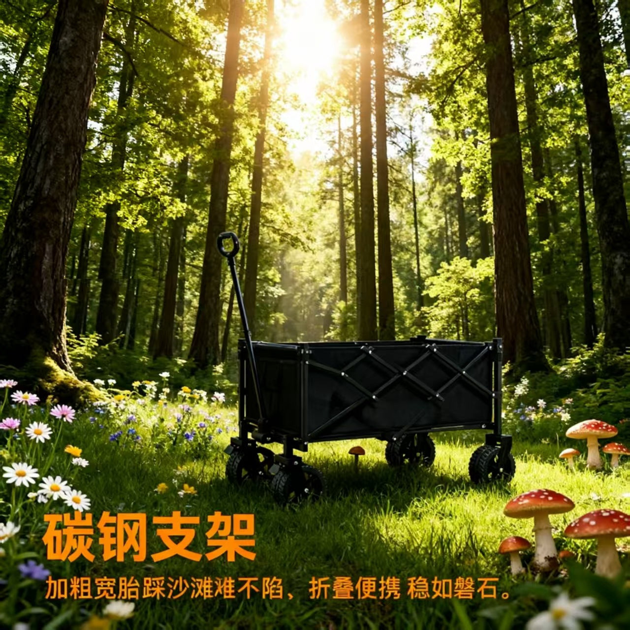 Camping Cart Outdoor Foldable Handcart Camping Picnic Trailer Household Portable Delivery Small Cart Stall Setup