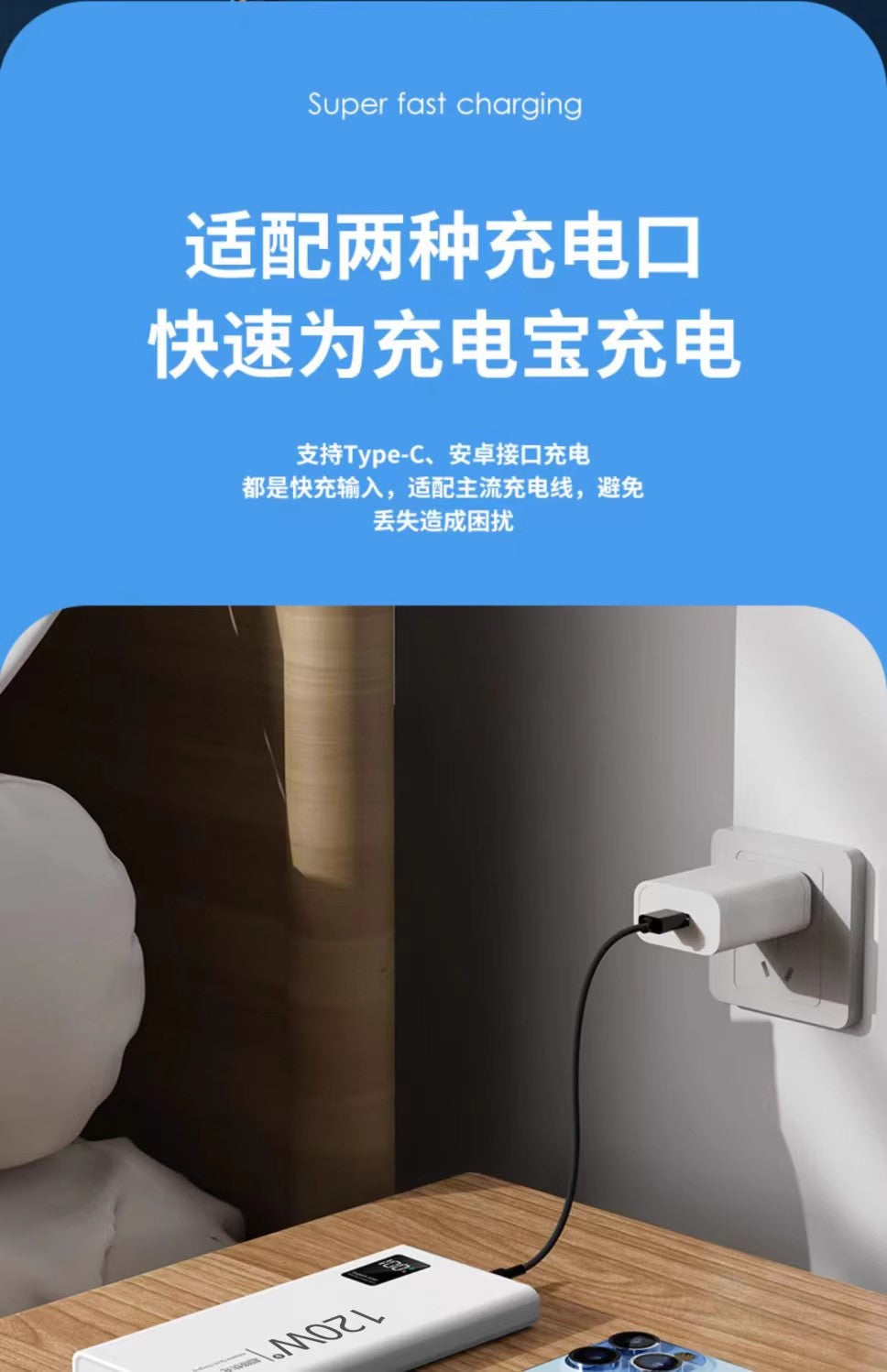 New Super Fast Charging Power Bank20000mAh ultra-large capacity ultra-thin portable outdoor120w Mobile Power Supply