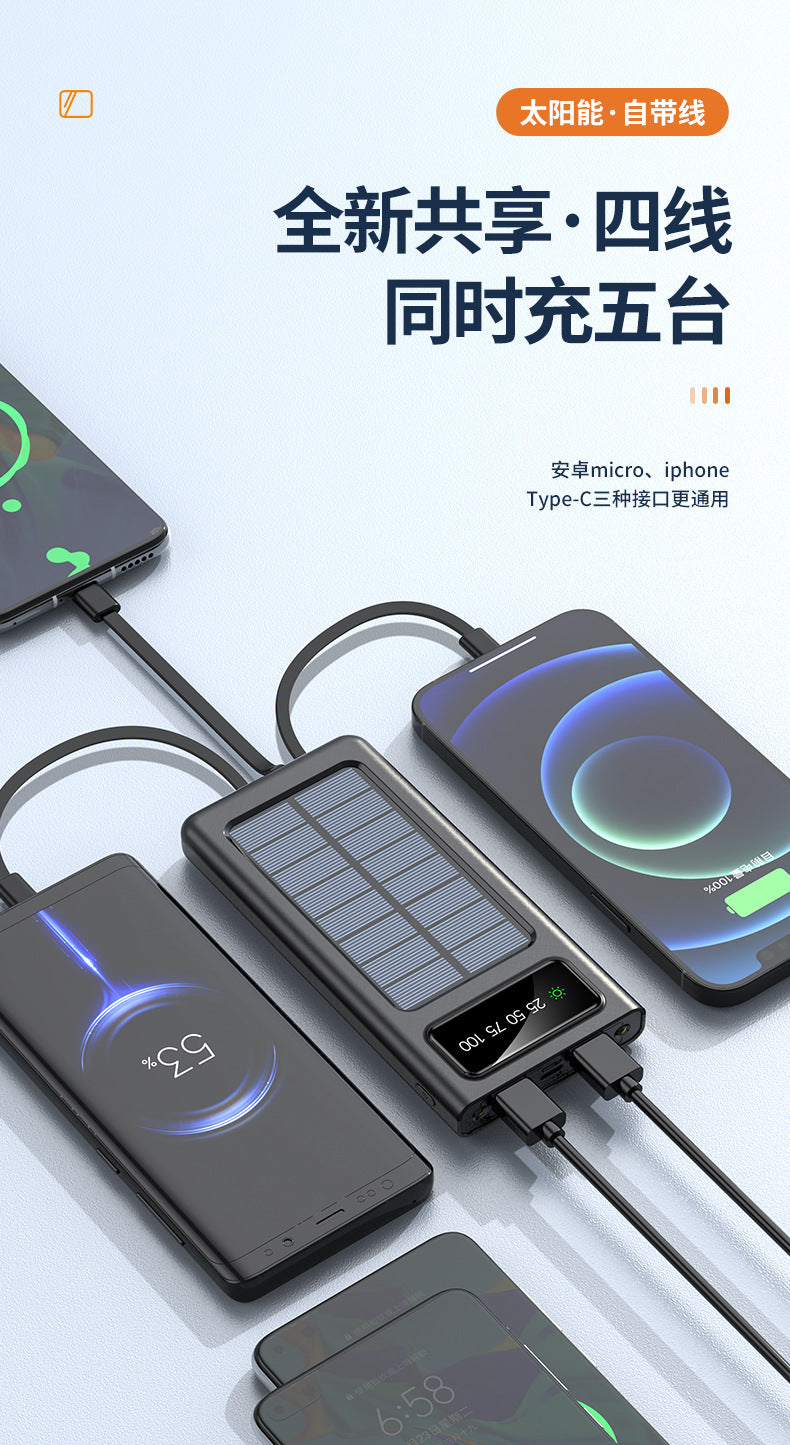 Cross-border Hot-Selling Built-in Four-Wire Solar Power Bank with Digital Display50000mAh ultra-thin large capacity power bank