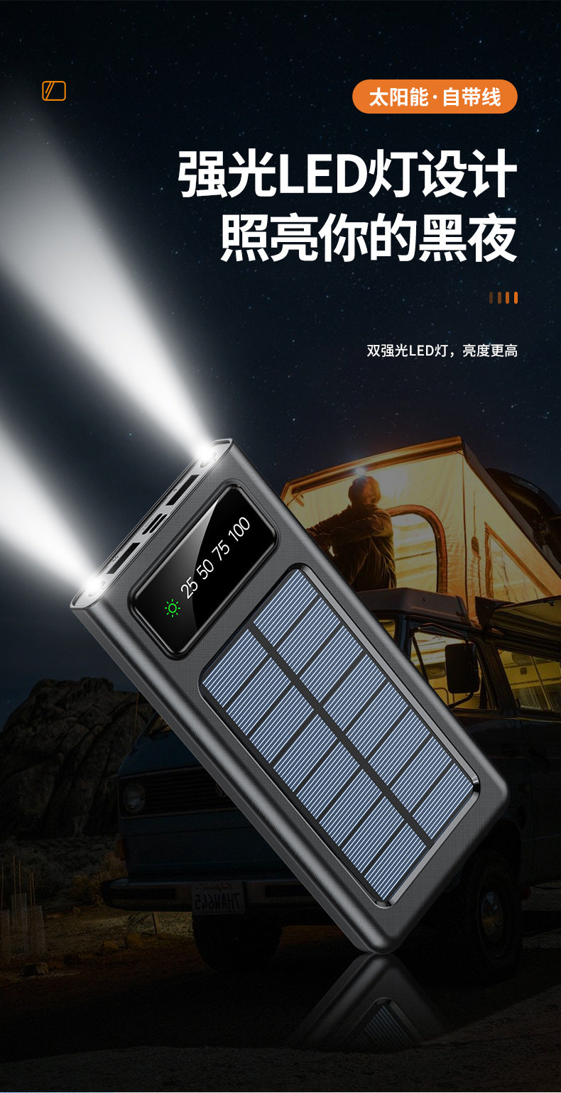 Cross-border Hot-Selling Built-in Four-Wire Solar Power Bank with Digital Display50000mAh ultra-thin large capacity power bank