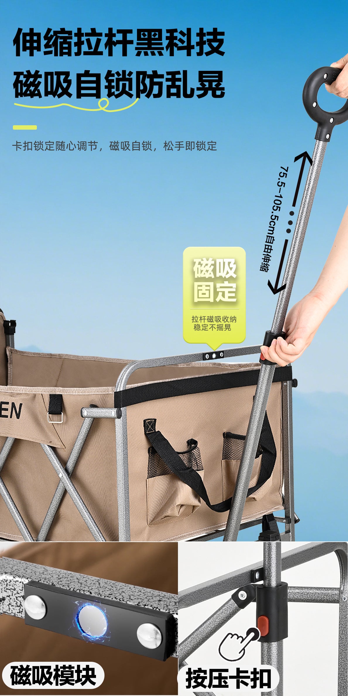 Original Wildman Camping Cart Push-Pull Integrated Outdoor Camping Handcart Picnic Stall Foldable Small Cart Extended