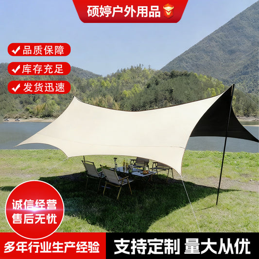 Black Vinyl Canopy Tent Outdoor Portable Large Camping Gear Picnic Sunshade Octagonal Butterfly Shape Sun Shelter