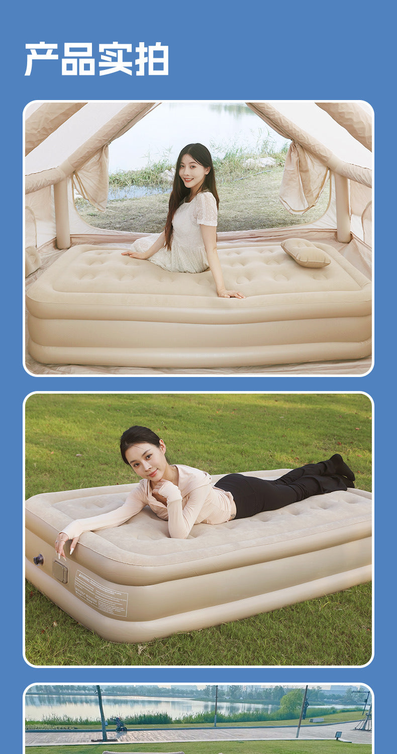 Outdoor Camping One-Click Automatic Inflatable Mattress Tent Moisture-Proof Pad Heightened Thickened Flocked Bed Foldable Air Mattress