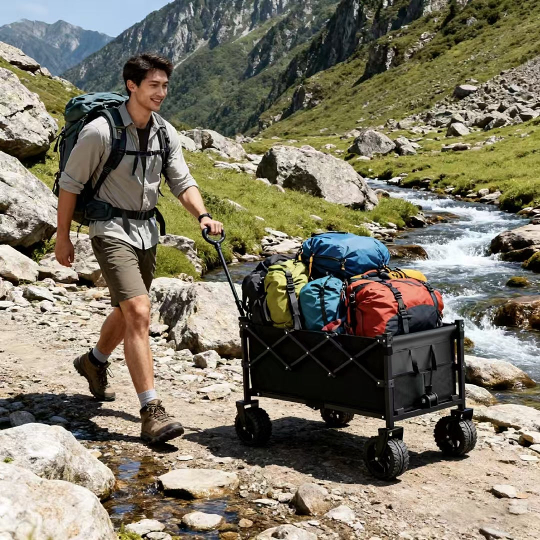 Camping Cart Outdoor Foldable Handcart Camping Picnic Trailer Household Portable Delivery Small Cart Stall Setup