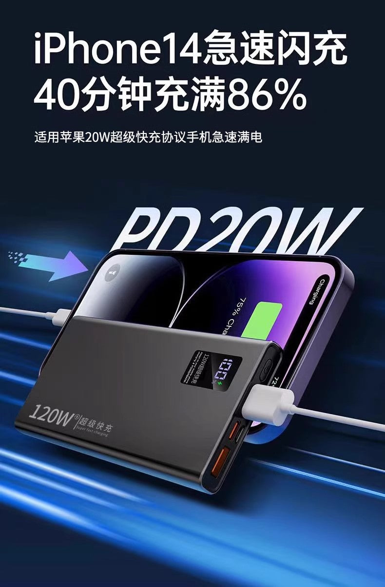 New Super Fast Charging Power Bank20000mAh ultra-large capacity ultra-thin portable outdoor120w Mobile Power Supply