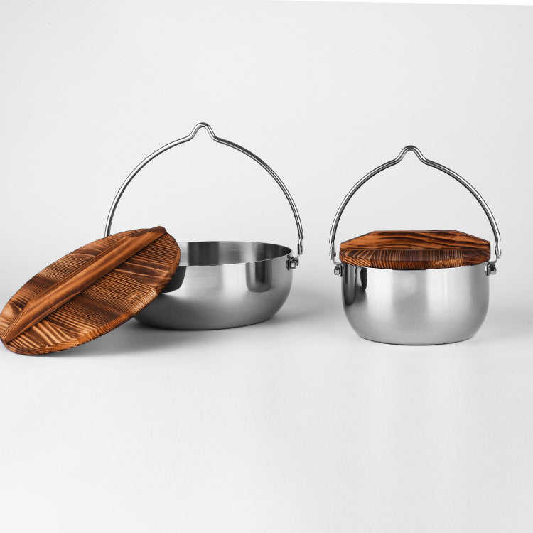 Premium Portable Hanging Pot Camping Stainless Steel Multifunctional Campfire Small Cooking Pot Soup Pot Hot Pot Outdoor Cooking Utensils