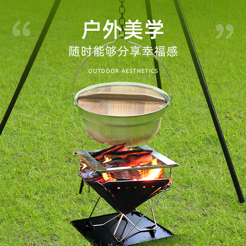 Premium Portable Hanging Pot Camping Stainless Steel Multifunctional Campfire Small Cooking Pot Soup Pot Hot Pot Outdoor Cooking Utensils