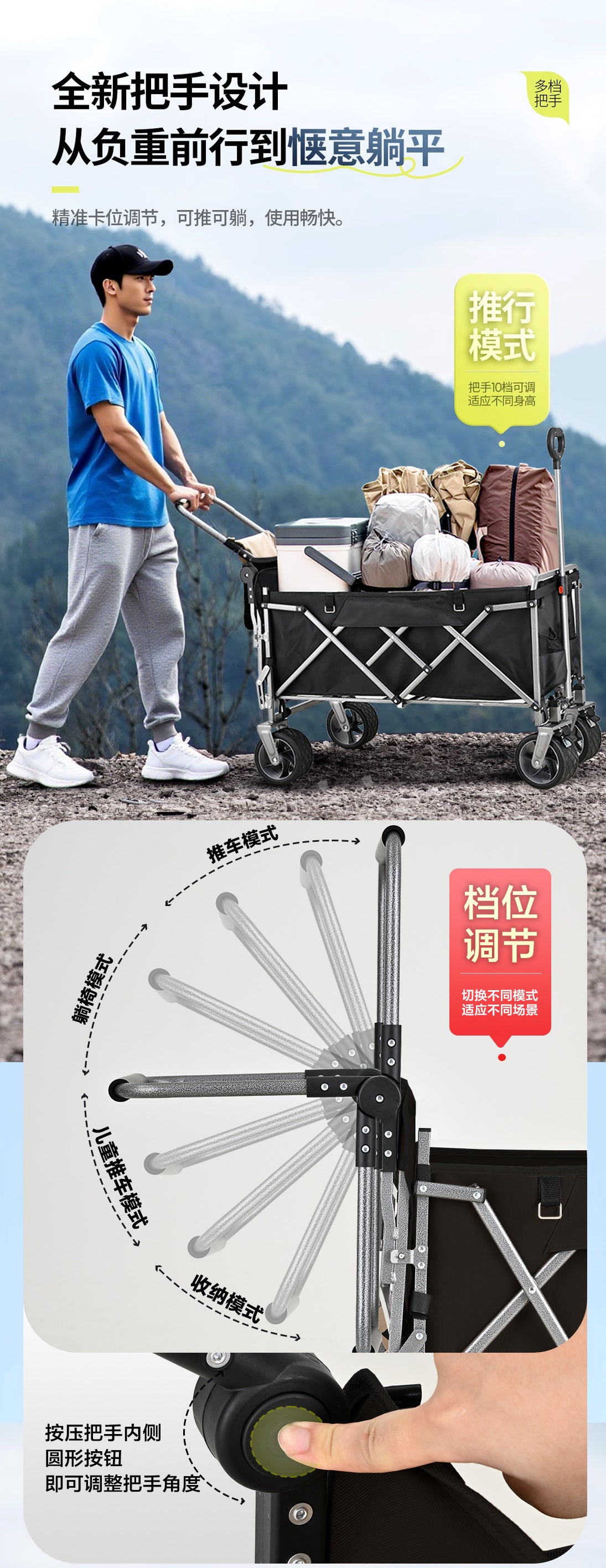 Original Wildman Camping Cart Push-Pull Integrated Outdoor Camping Handcart Picnic Stall Foldable Small Cart Extended