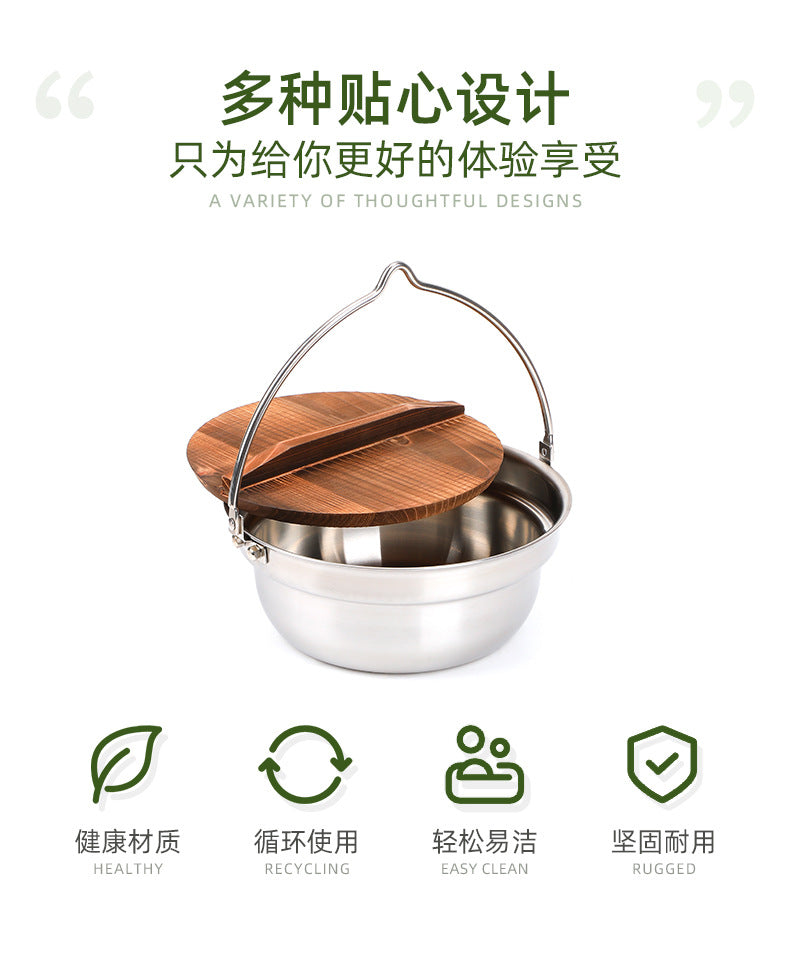 Premium Portable Hanging Pot Camping Stainless Steel Multifunctional Campfire Small Cooking Pot Soup Pot Hot Pot Outdoor Cooking Utensils