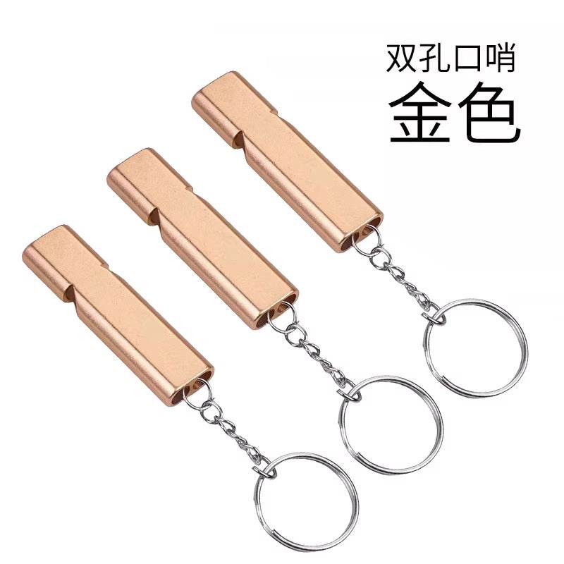 Outdoor Survival Whistle High Frequency Flat Aluminum Alloy Dual Frequency Survival Whistle Dual Tube Portable Gear EDC Tools