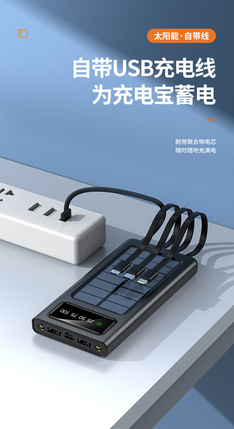 Cross-border Hot-Selling Built-in Four-Wire Solar Power Bank with Digital Display50000mAh ultra-thin large capacity power bank