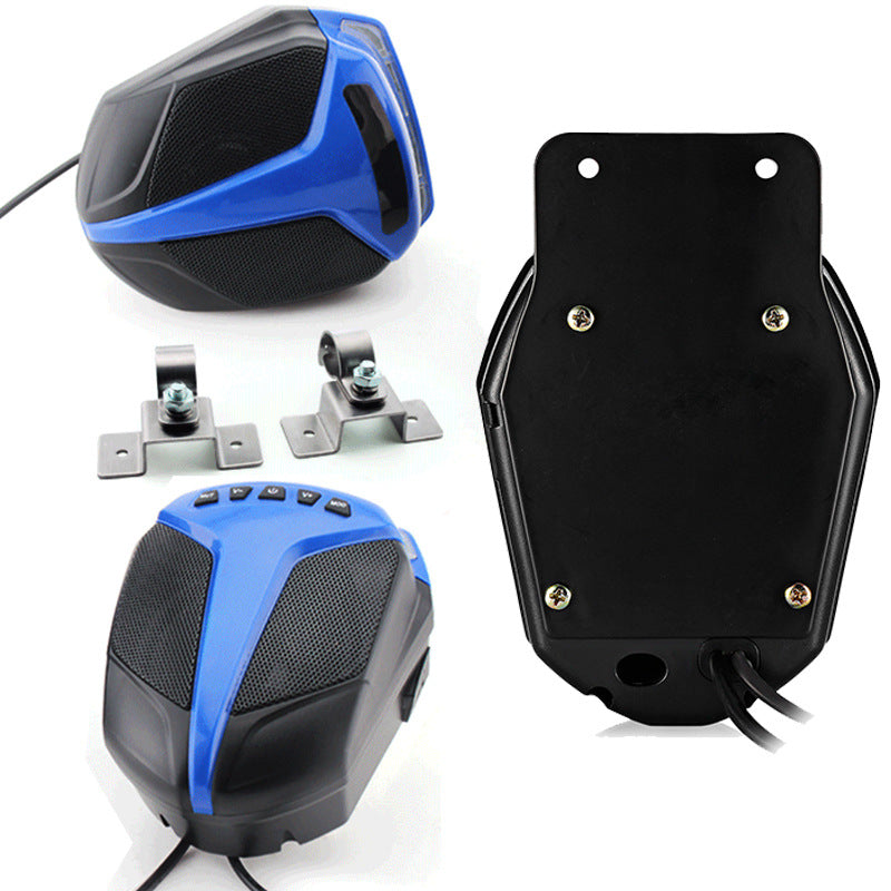 2件套电动摩托车音响带蓝牙mp3通用12V带灯超响防水低音炮 蓝色