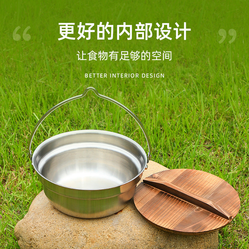 Premium Portable Hanging Pot Camping Stainless Steel Multifunctional Campfire Small Cooking Pot Soup Pot Hot Pot Outdoor Cooking Utensils
