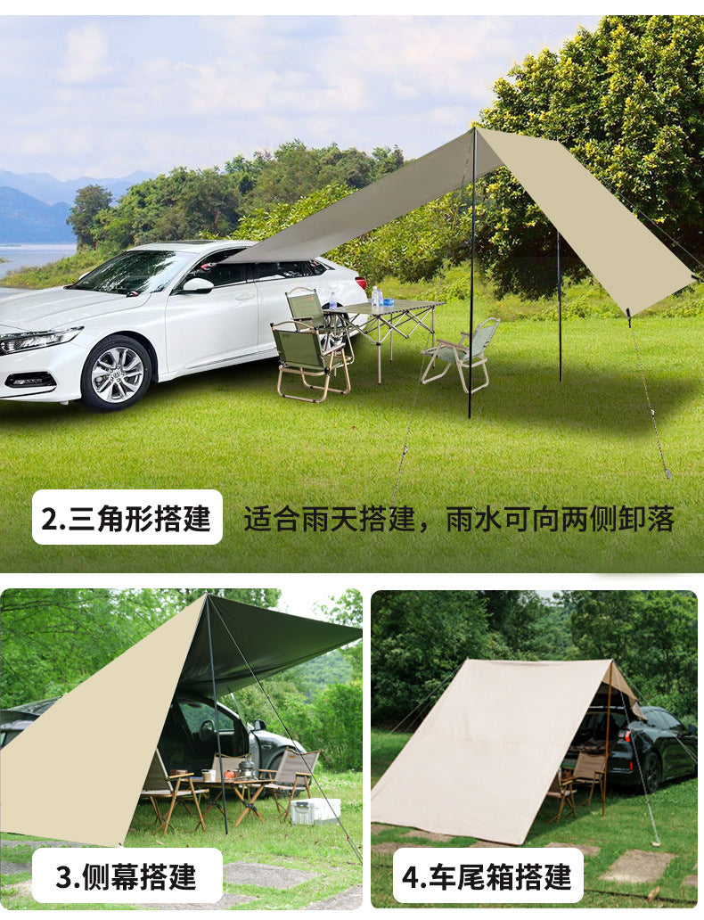 Car Side Awning Car Roof Tent Outdoor Camping Sunshade Canopy Camping Enlarged Car Tail Side Tent Black Coating Sun Protection Rain Shelter