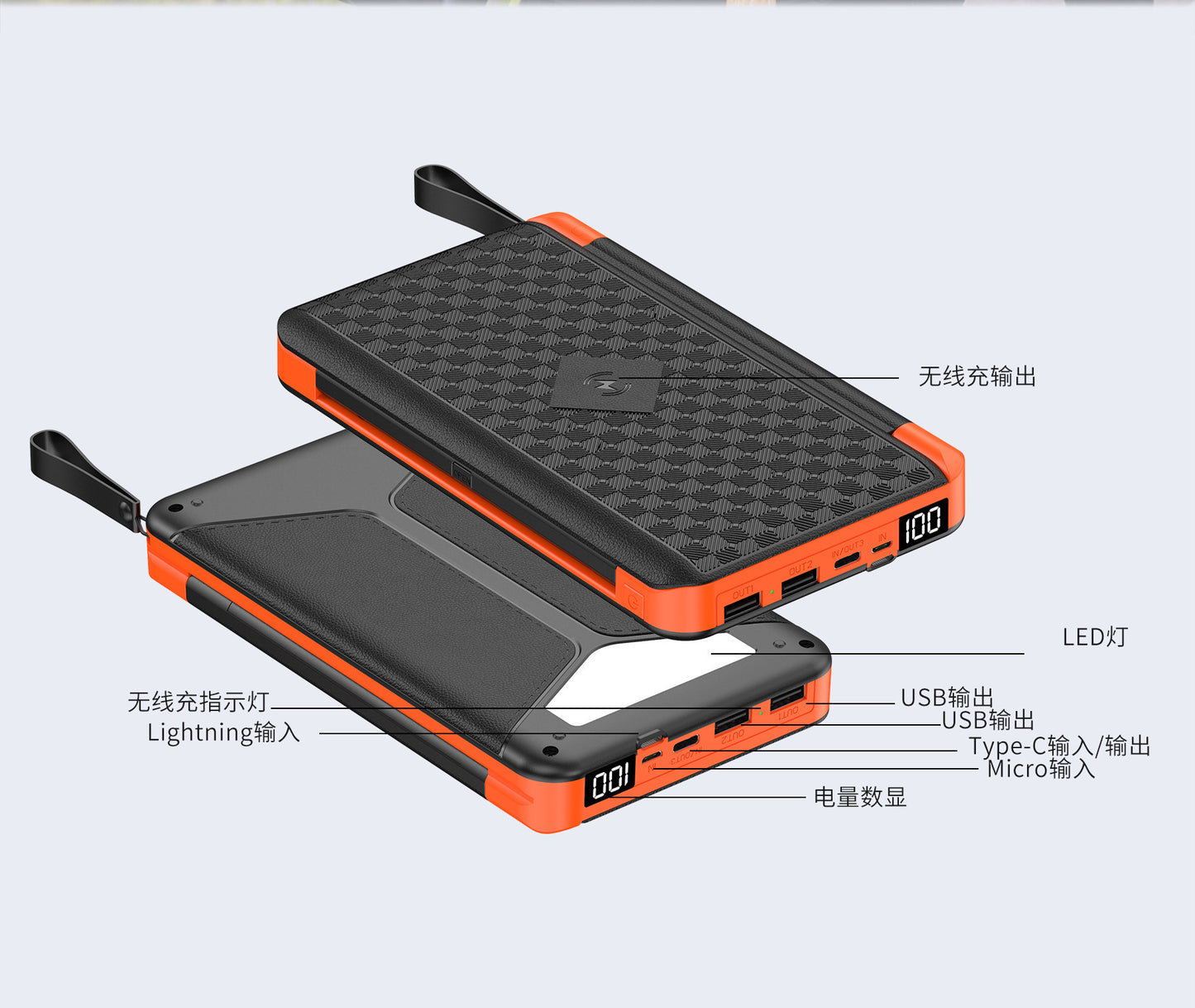 Cross-border folding portable solar power bank20000mAh large capacity wireless charging outdoor power bank