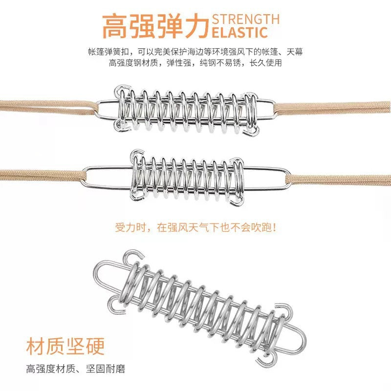 Outdoor Tent Spring Wind Rope Buckle Multi-use Camping High-strength Stainless Steel Rope Buckle Sunshade Fixed Buckle Spring Hook Buckle