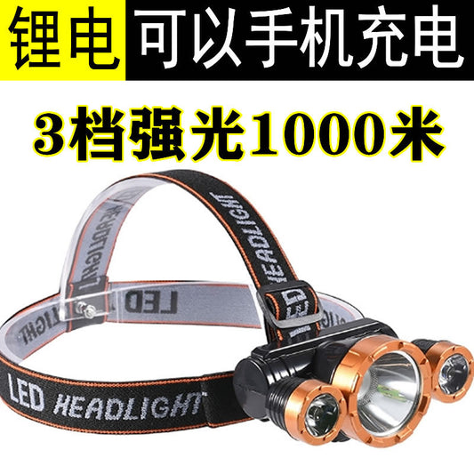 Headlamp Strong Light Head-Mounted led Headlamp Fishing Light Rechargeable Lithium Battery Two-Mode Outdoor Strong Light Headlamp Wholesale