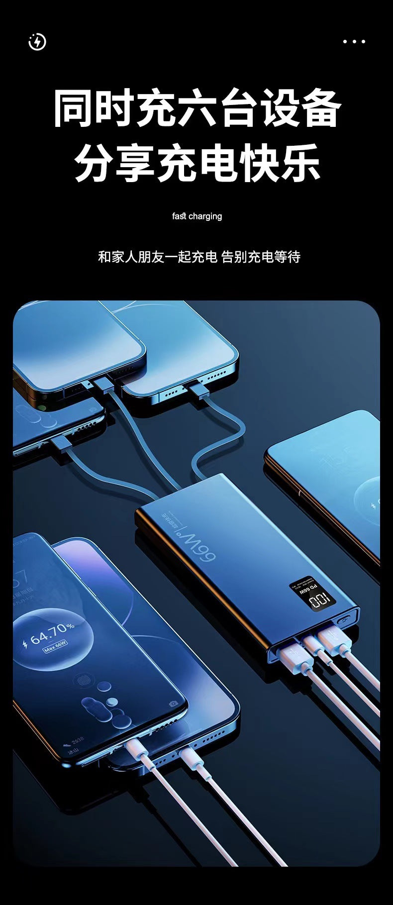 Cross-Border3c Certified Super Fast Charging Power Bank with Built-in Cable20000mAh large capacity power bank wholesale