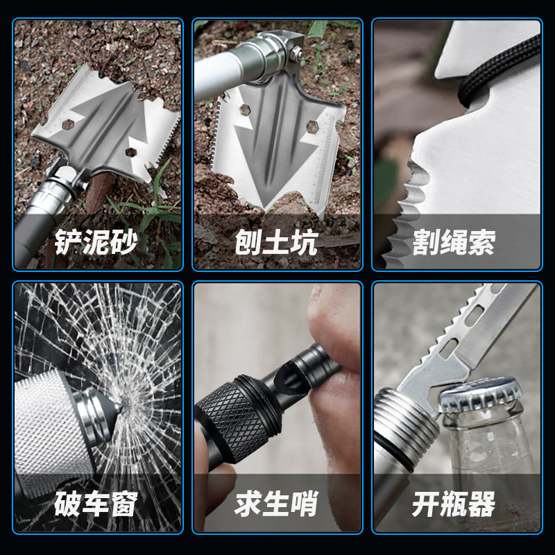 Outdoor Engineer Shovel Folding Multi-Functional Vehicle-Mounted Engineer Shovel Manganese Steel Chinese Pickaxe Fishing Convenient Camping Gear