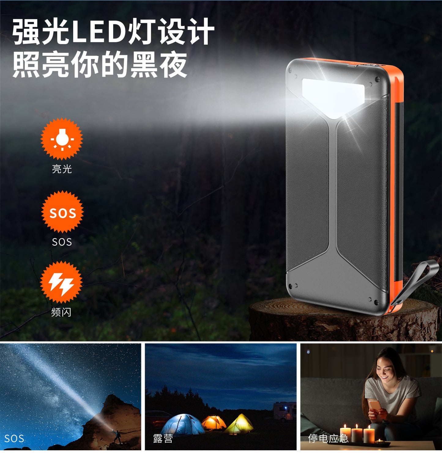 Cross-border folding portable solar power bank20000mAh large capacity wireless charging outdoor power bank