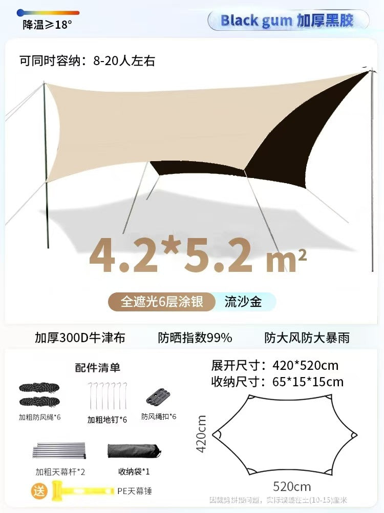 Black Vinyl Canopy Tent Outdoor Portable Large Camping Gear Picnic Sunshade Octagonal Butterfly Shape Sun Shelter