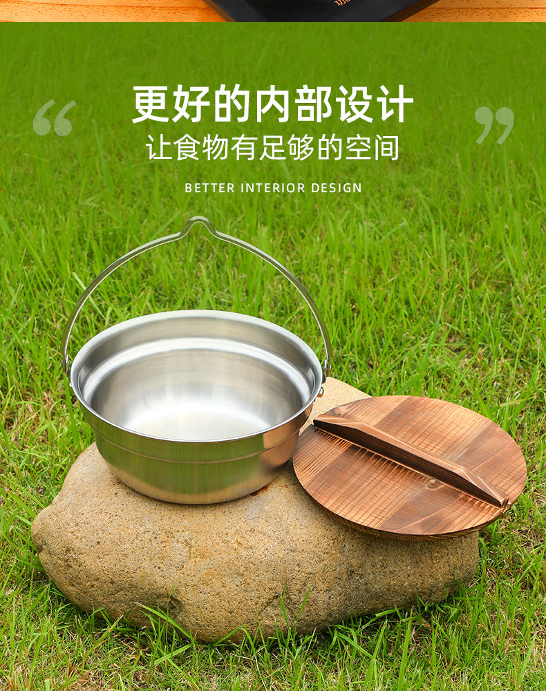 Premium Portable Hanging Pot Camping Stainless Steel Multifunctional Campfire Small Cooking Pot Soup Pot Hot Pot Outdoor Cooking Utensils
