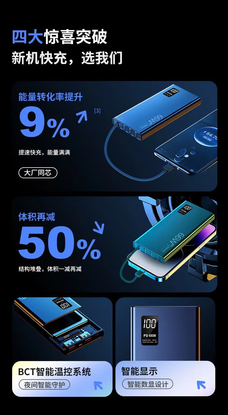 Cross-Border3c Certified Super Fast Charging Power Bank with Built-in Cable20000mAh large capacity power bank wholesale