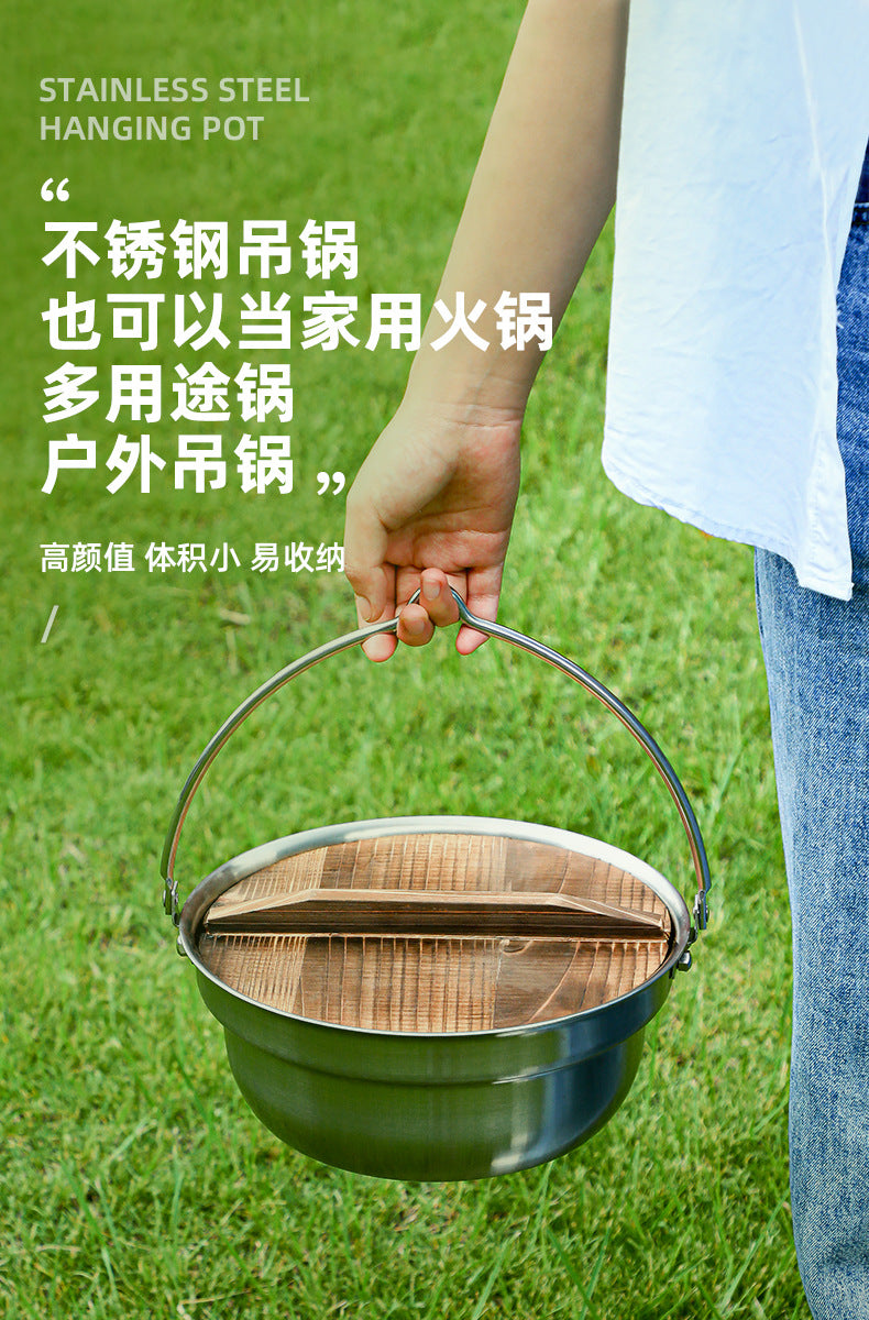 Premium Portable Hanging Pot Camping Stainless Steel Multifunctional Campfire Small Cooking Pot Soup Pot Hot Pot Outdoor Cooking Utensils